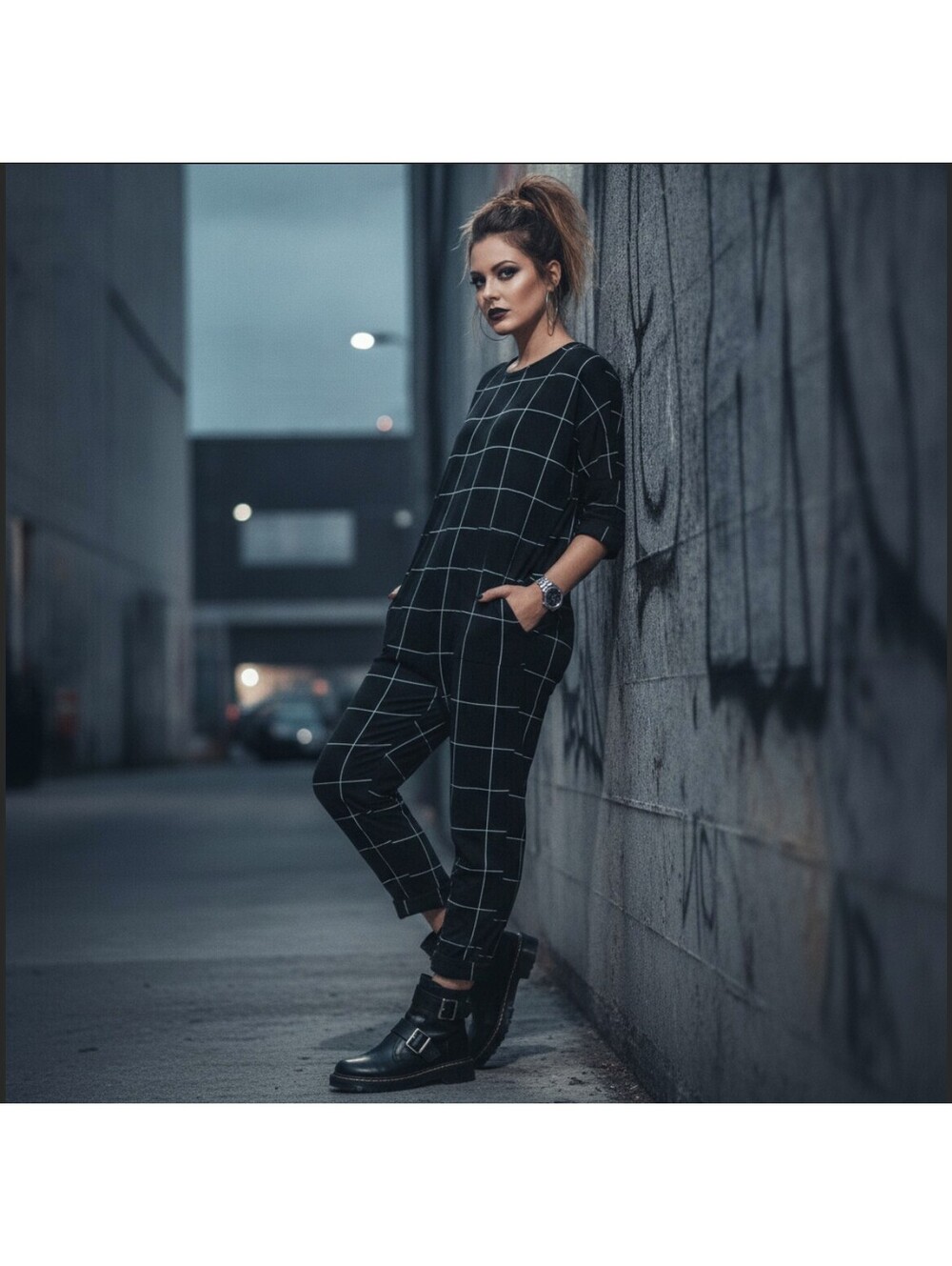 ASOS Black Grid Pattern Jumpsuit with Pockets size 10